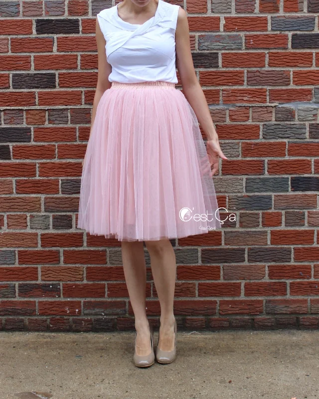 Corinne Gray Pink Soft Tulle Skirt - Midi floral skirt print
