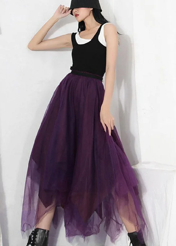 Fitted Purple Patchwork Summer Skirt Tulle Asymmetrical low waist skirt