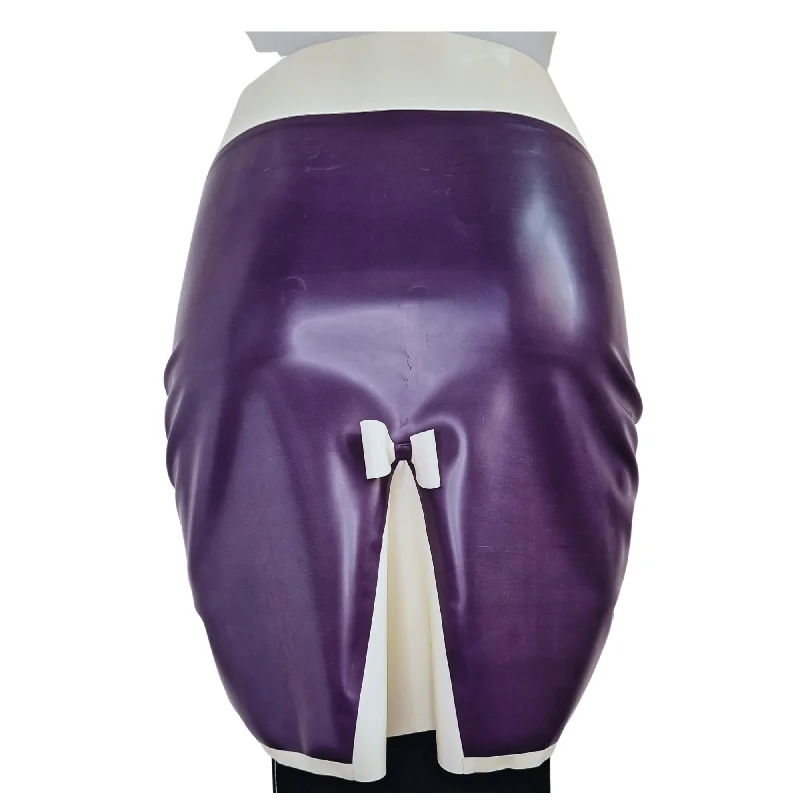 READY TO SHIP SMALL - Purple & White Latex Kick Flare Pencil Skirt leather skirt sleek READY TO SHIP SMALL - Purple & White Latex Kick Flare Pencil Skirt leather skirt sleek